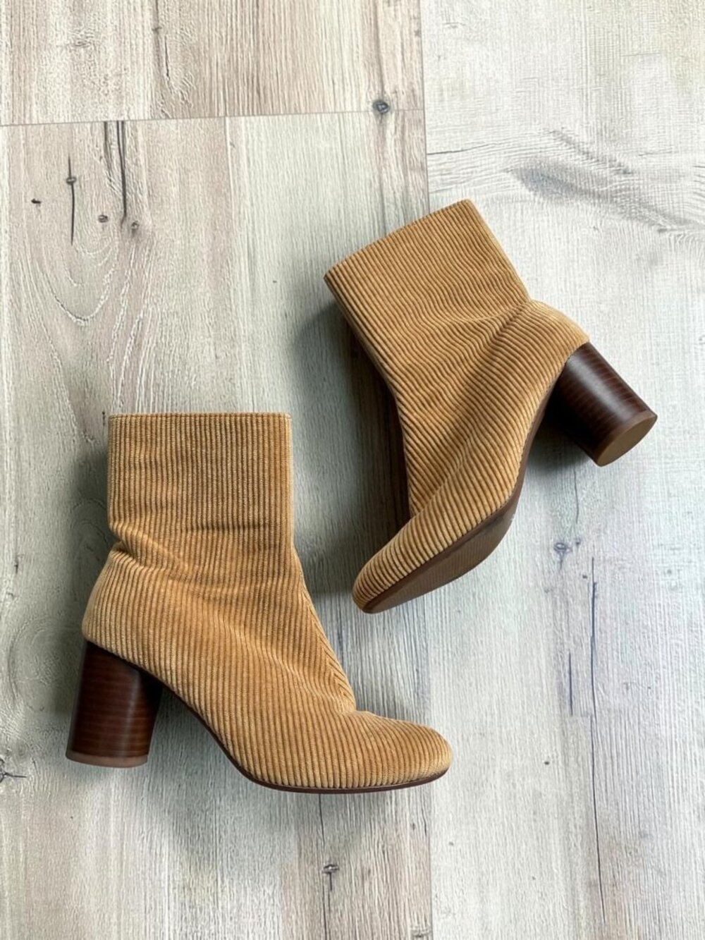 MADEWELL Tan Corduroy Block Ankle Boots Size 7